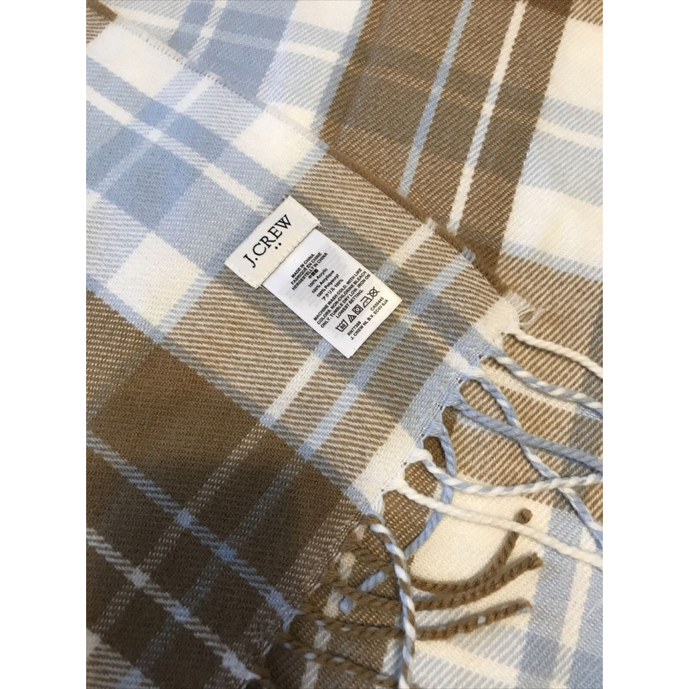 J Crew OS Womens Gray Cream Plaid Scarf Blanket Wrap Fringe 84x24.5" - Picture 4 of 4